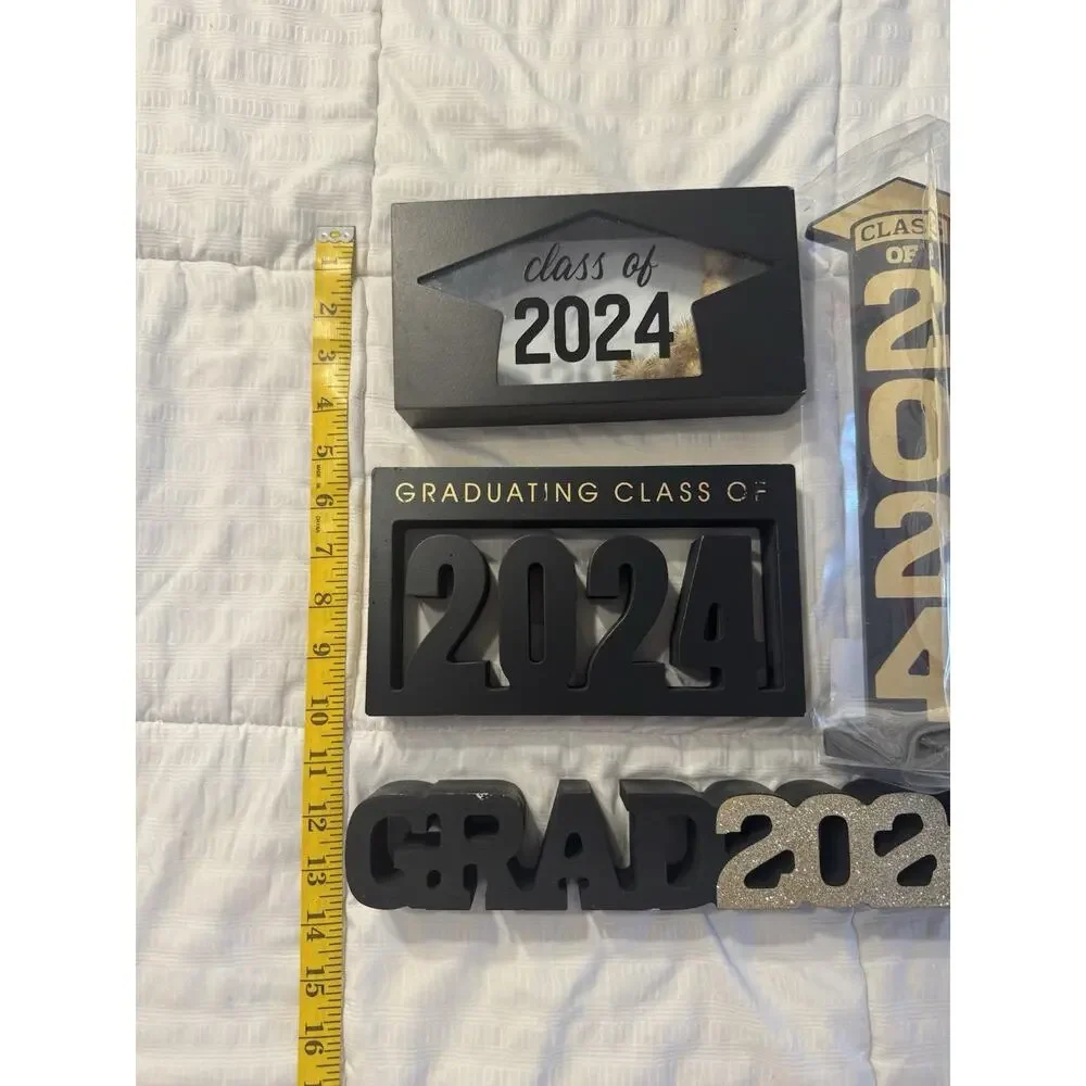 Lot of 4 Black Gold Graduation Decoration Party Class of 2024 Crafts Sign Cap